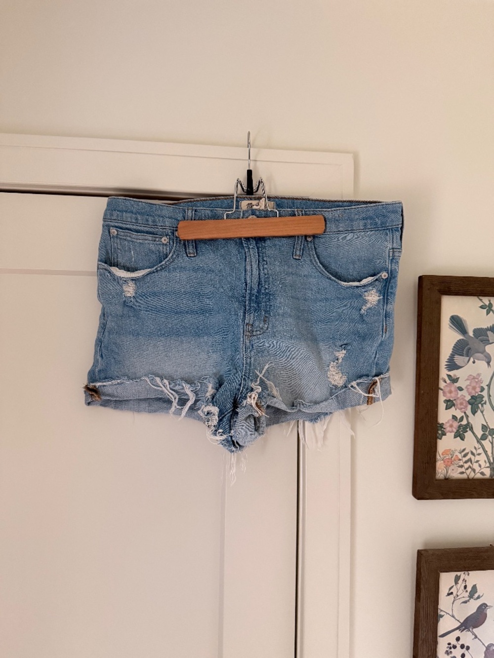 Madewell The Perfect Jean Short Womens Size 27 Blue Distressed Cut Off